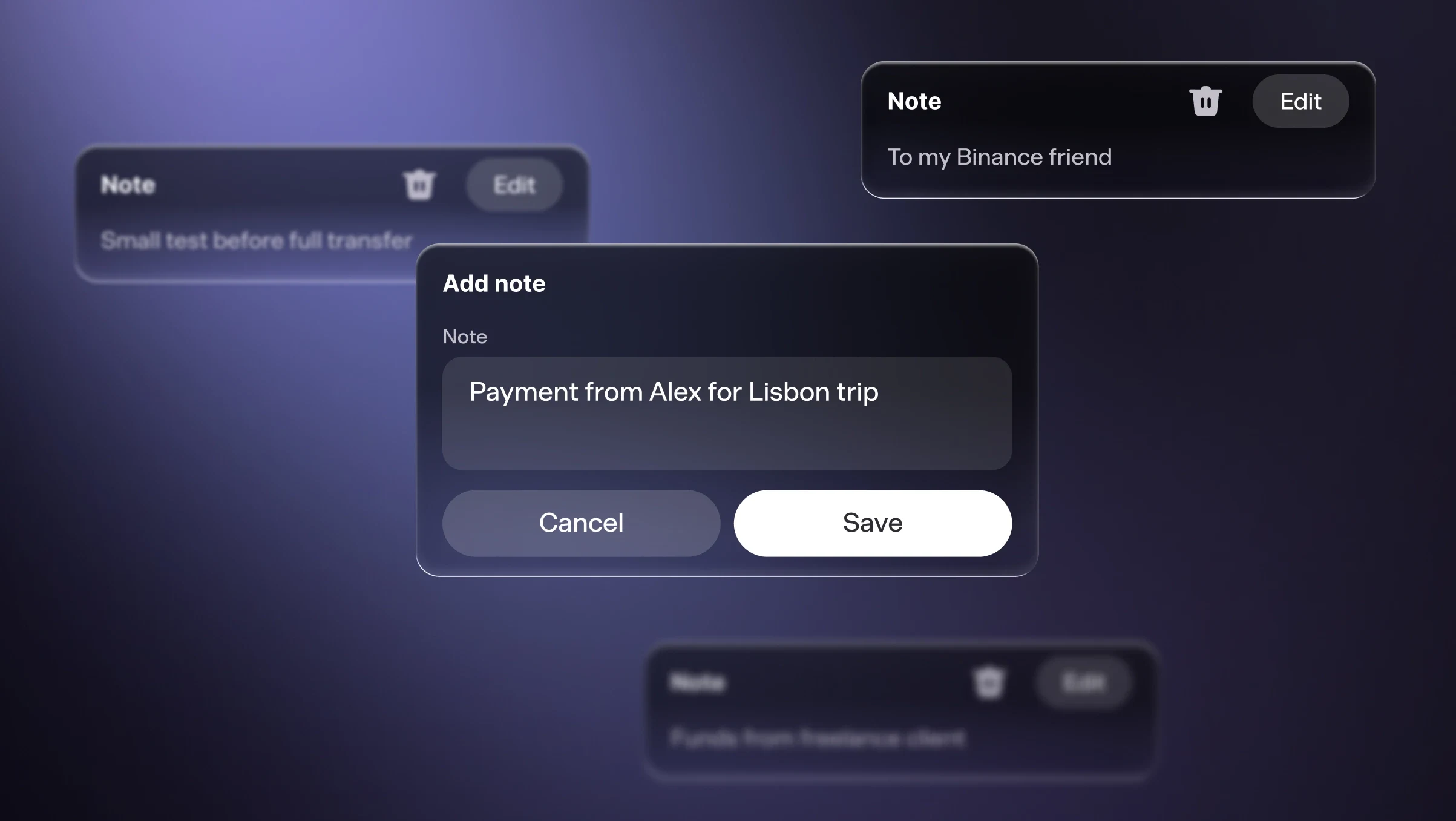 Bron's transaction reporting interface showing CSV export and balance history