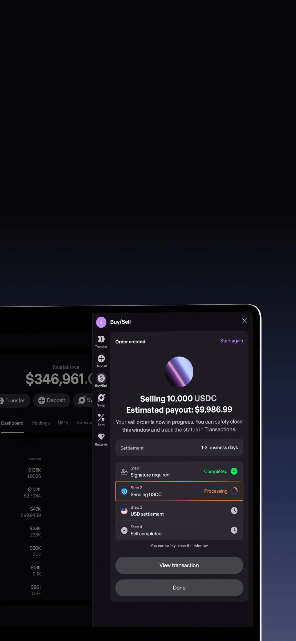 Bron Wallet interface showing fiat and crypto side by side